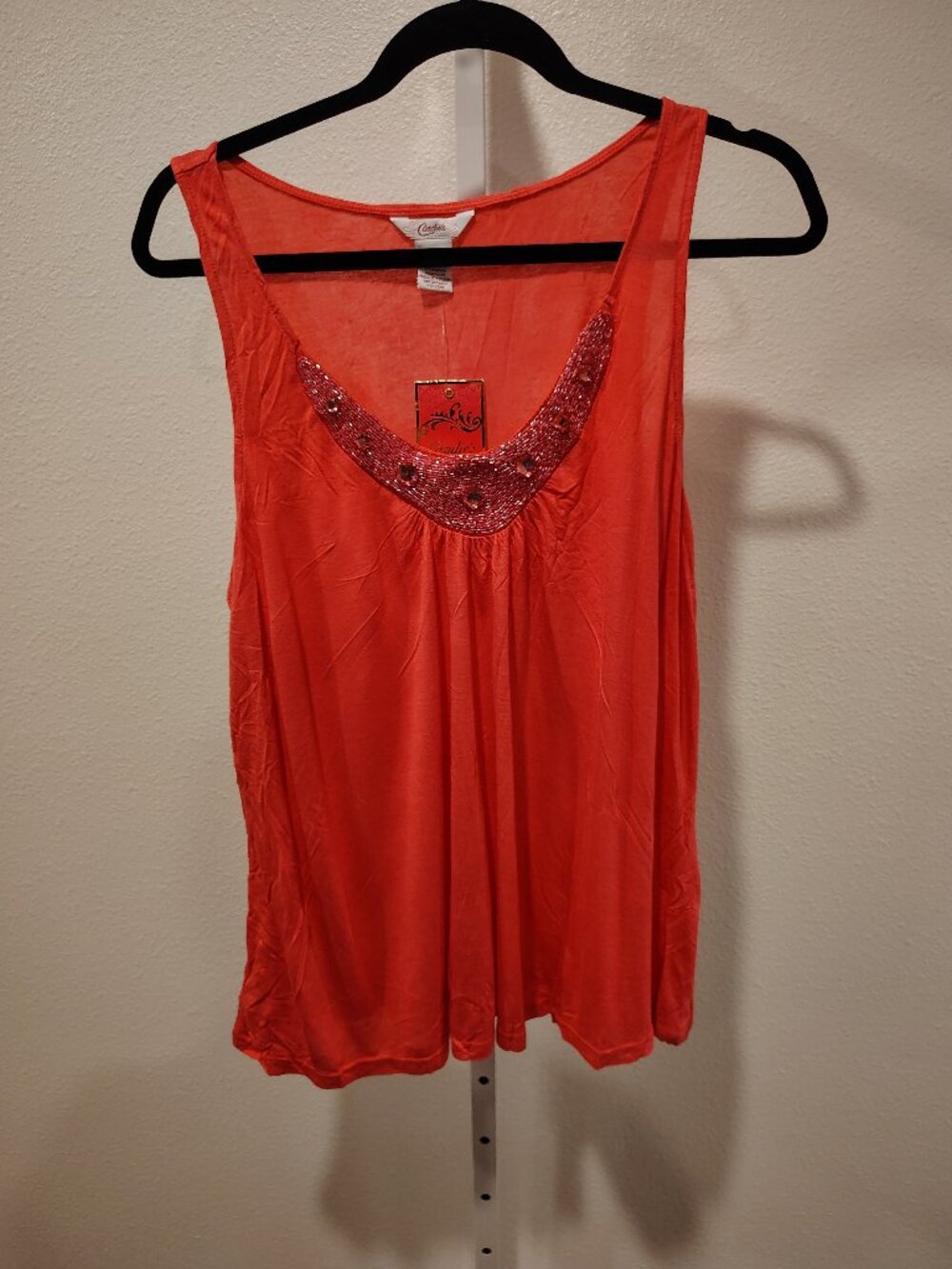 Candie's Junior's Pink Tank Top Size XL NWT Beaded Neckline Flowy Rayon